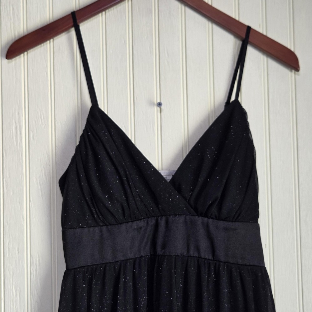 Hot Kiss Dress Womens Medium Black Glitter V Neck Empire Slipβ Knee Length